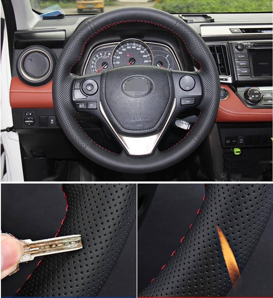 Car Steering Wheel Cover Hand Sewing For Toyota RAV4 2013-2018 Corolla 2014-2018