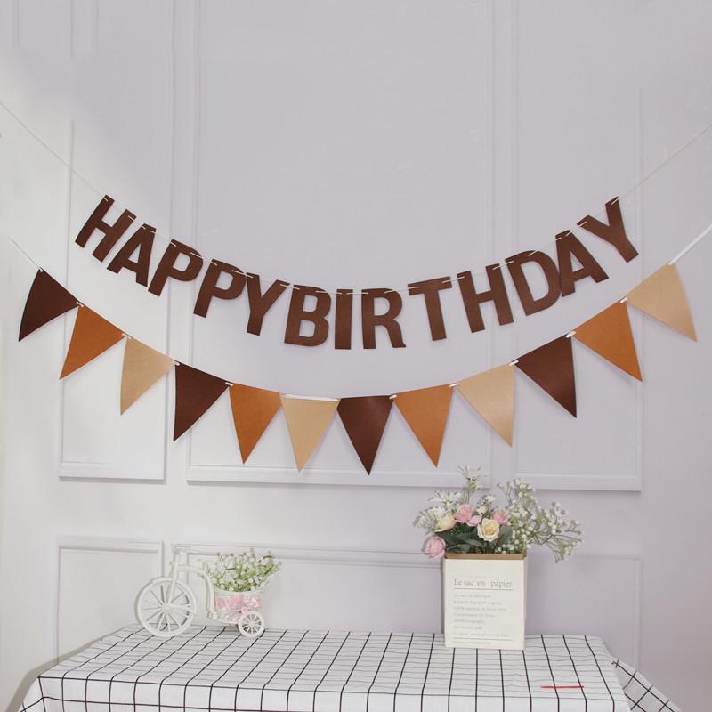 Forest Style Felt Triangle Party Flags In Brown, Blue, and Green
