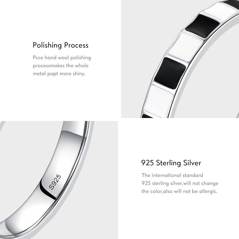 Modian 925 Sterling Silver Black And White Enamel Trendy Ring For Women Unique Design Rings Fine Jewelry Party Vacation Gift