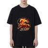 Schwarzes T-Shirt Mit Flammenpferd Und 2026 Aufdruck Für Freizeitkleidung