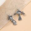 Vintage Silver Color Metal Carving Cute Small Couple Pattern Dangle Earrings for Women Jewelry