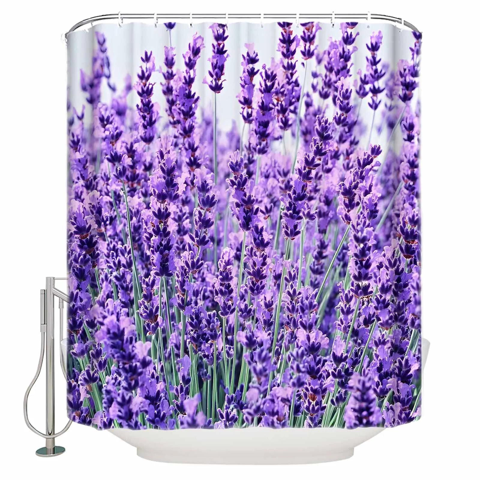 

Purple Lavender Flowers Print Shower Curtains Waterproof Bath Curtains Home Decor Modern Luxury Bathroom Curtain W90xH180cm