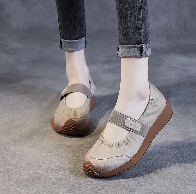 Fashion Literary Style Shallow Slip On Loafers Women Genuine Leather Casual Flat Shoes Spring Summer Low Heel Retro Lazy Shoes