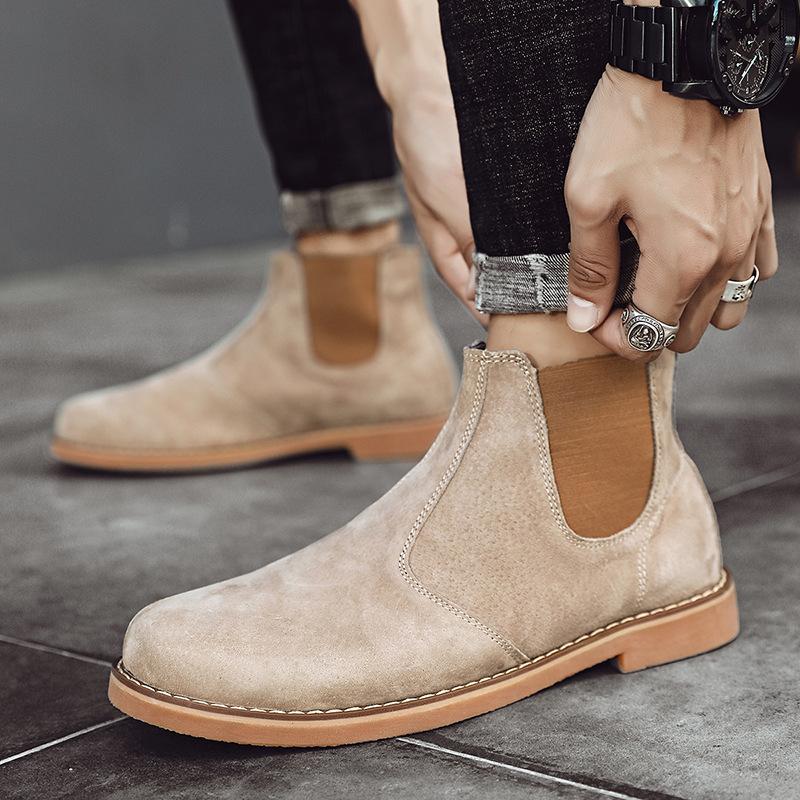 New Autumn and Winter Martin Boots Men's Medium Boots Velvet Thermal Cotton Shoes Fashionable Chelsea Boots