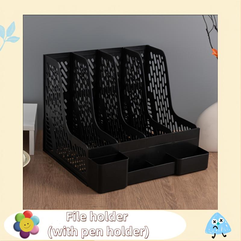 Multi-Layer A4 Document Holder Rack, PP Material Desk Organizer with Storage Box and Bookshelf for Office Supplies, File Rack