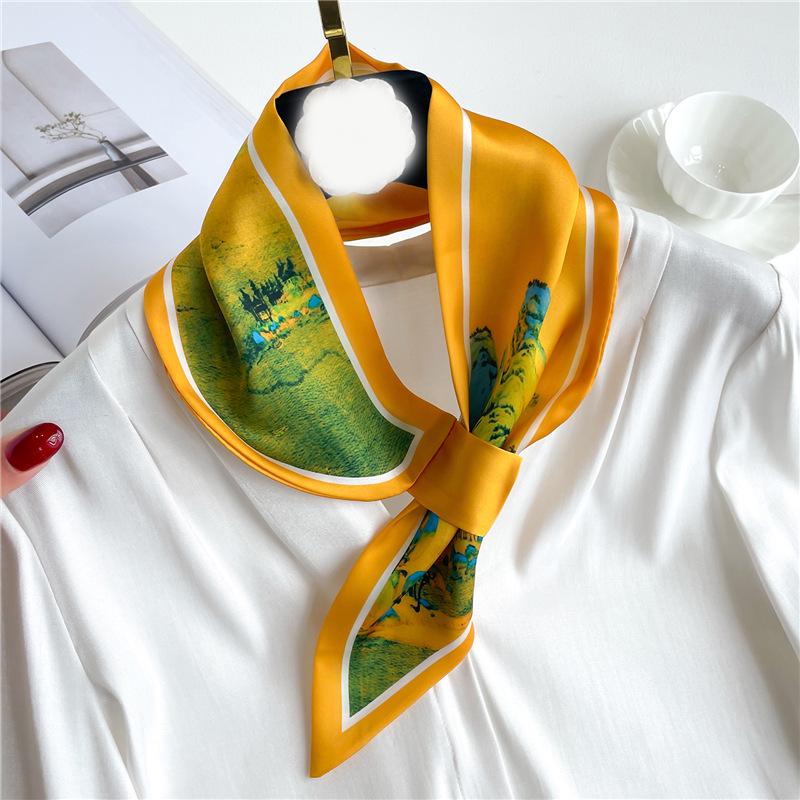 Striped Silk Scarf Imitation Long Diagonal Plaid Perfect For Spring Summer