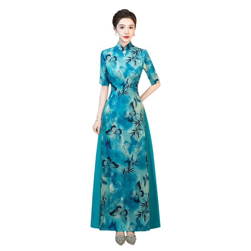 High-end catwalk costumes Chinese style autumn new daily improvement large size slim-fitting elegant dress women