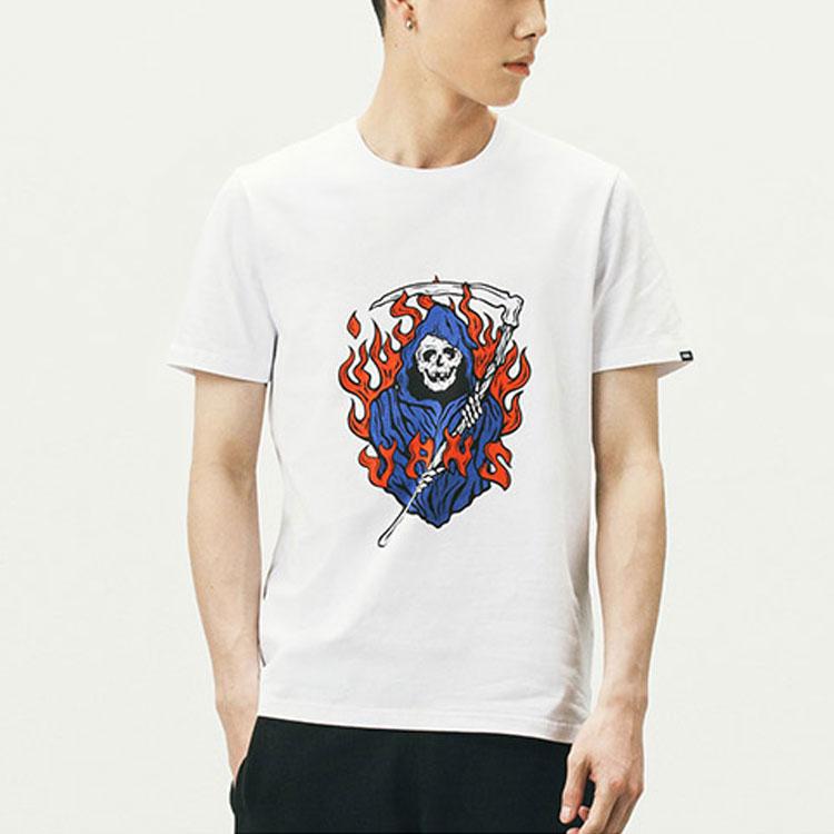 Vans Ghost Rider Skull Print Crew Neck Vintage Short Sleeve T-Shirt Unisex T-Shirt White VN0A5F32WHT