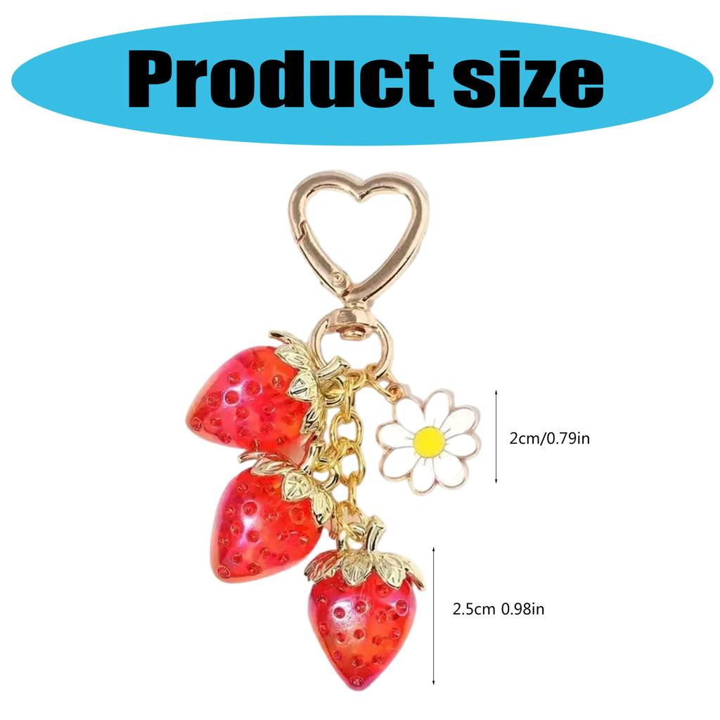 Strawberry Keychain For Women Girls Bag Pendant Accessory Gift Resin Daisy Floral Charm Keyring Backpack Accessories