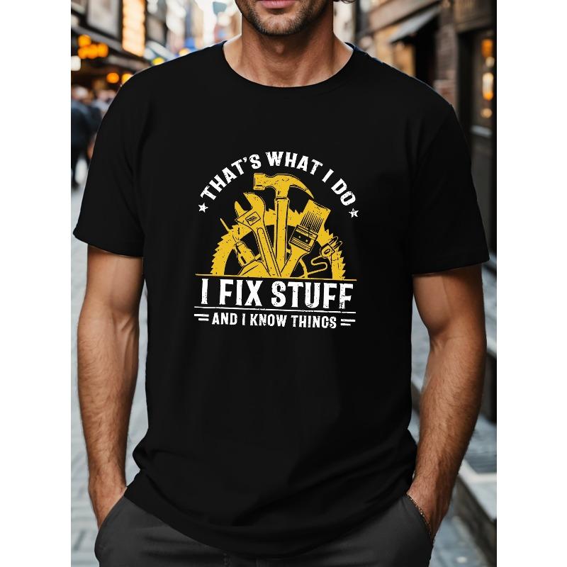 

European sizes Plus Size Men s Repair Tools Print, Short Sleeve T-shirt, Summer Trendy Casual Tees For Big & Tall Males 4XL чорний