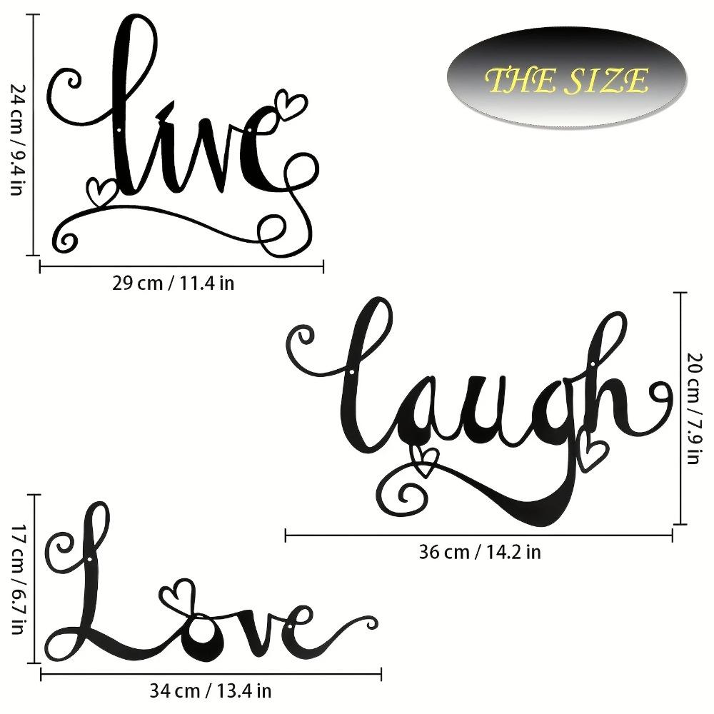 Decorazione Murale in Metallo 3 Pezzi Live Love Laugh - Segni Neri per Soggiorno, Camera da Letto, Stanza dello Studente e Cucina, Interni/Esterni