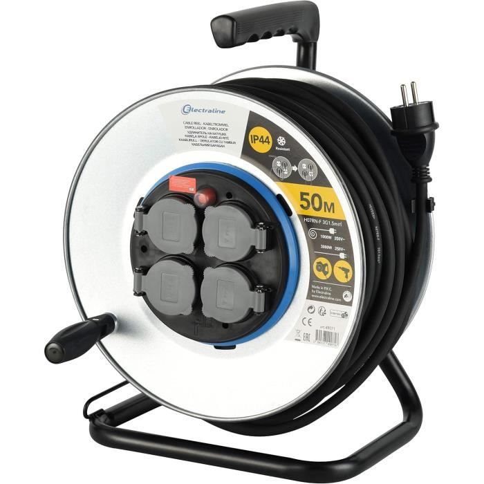 Enrouleur - Electraline - Pro-Line 49071 - Métal - 4 Prises Schuko - 50m - IP44