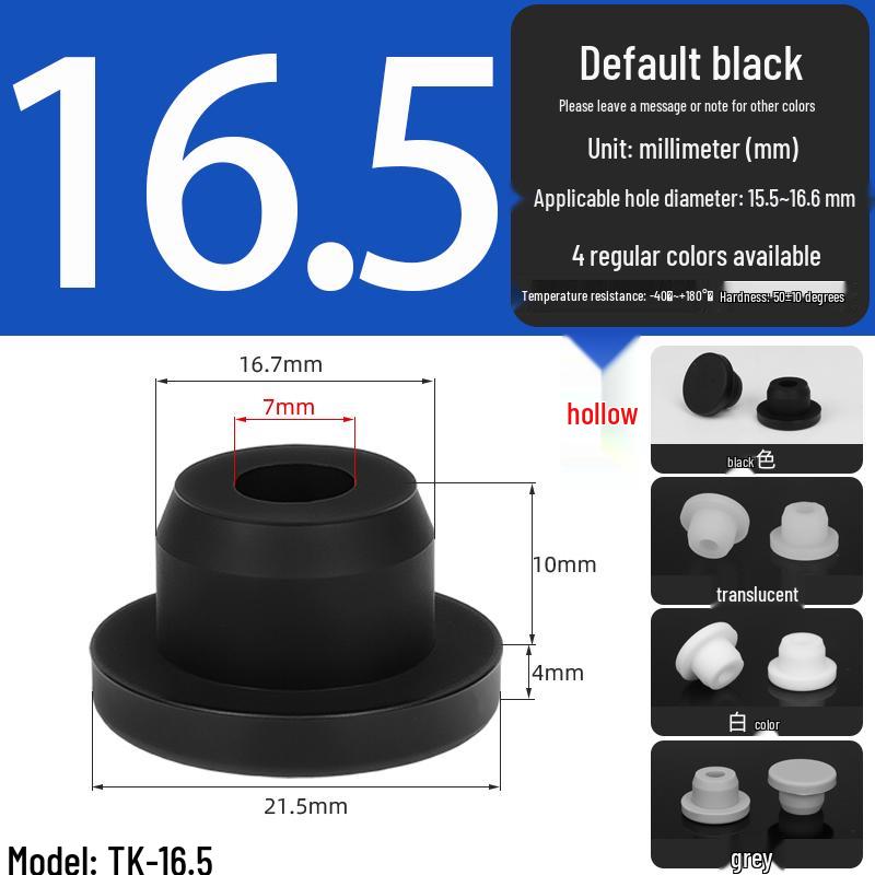 Black High-Temperature Resistant T-Shaped Silicone Stopper - Round Hole Rubber Gasket & Shock-Absorbing Blind Plug