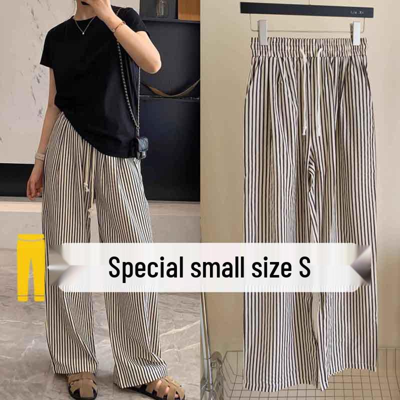 Women's Petite Retro Striped Wide-Leg Pants - Summer Casual Slimming Straight-Leg Style