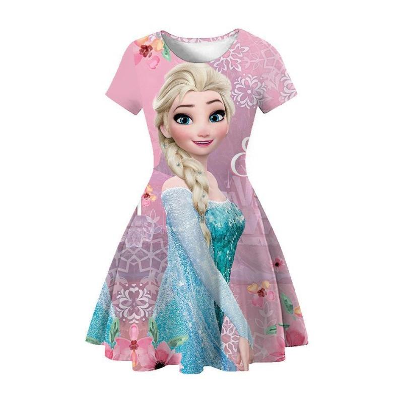 Children'S Skirt Princess Dress 2D Digital Printing Short Sleeve Girls Dress