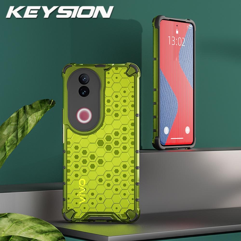 

KEYSION Противоударный бронированный чехол для VIVO V50 5G Мягкий силикон+ПК Прозрачная сотовая задняя крышка для телефона VIVO V50 5G for VIVO V50 5G зелёный