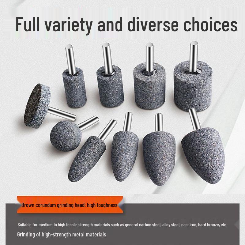 Electric Drill Grinder Head - Brown Corundum Cylindrical/Conical 6mm Polishing Tool.