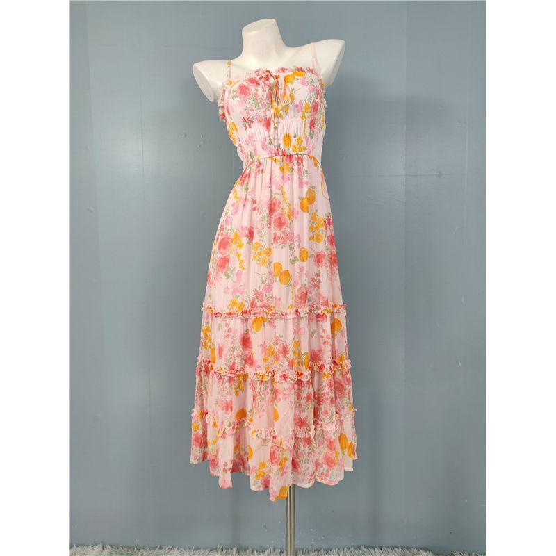 Foreign Trade Order Vacation Summer New Exquisite Print Sling Slimming Idyllic Elegant Lady Sweet Fashion Dress
