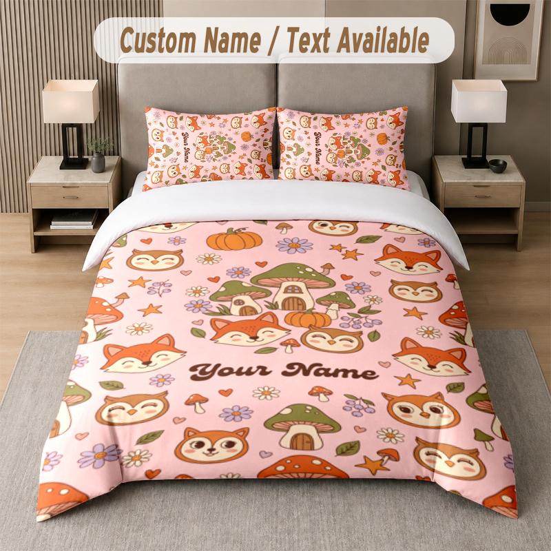 Autumn Fox Fantasy Custom Name Bedding Set 2 Pillowcases + 1 Sheet Personalized Text Custom