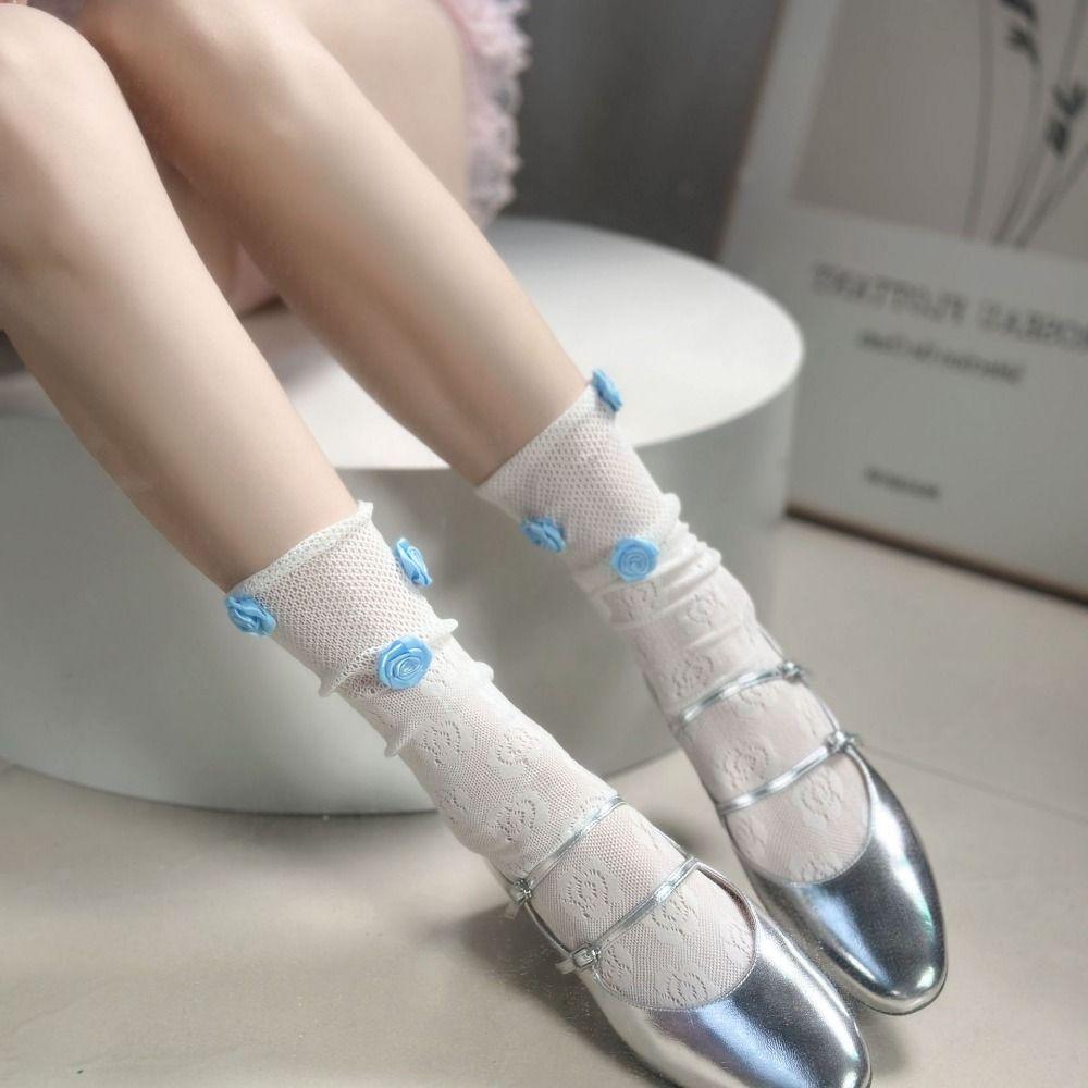 Multicolor Roos Net Sokken Balletcore Kuit Sokken Veelzijdige Dames Sokken Lente Zomer