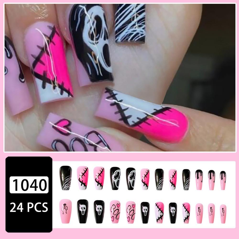 24pcs Head False Press Nails Women's Clear Heart Toe Nail Patches 10ml