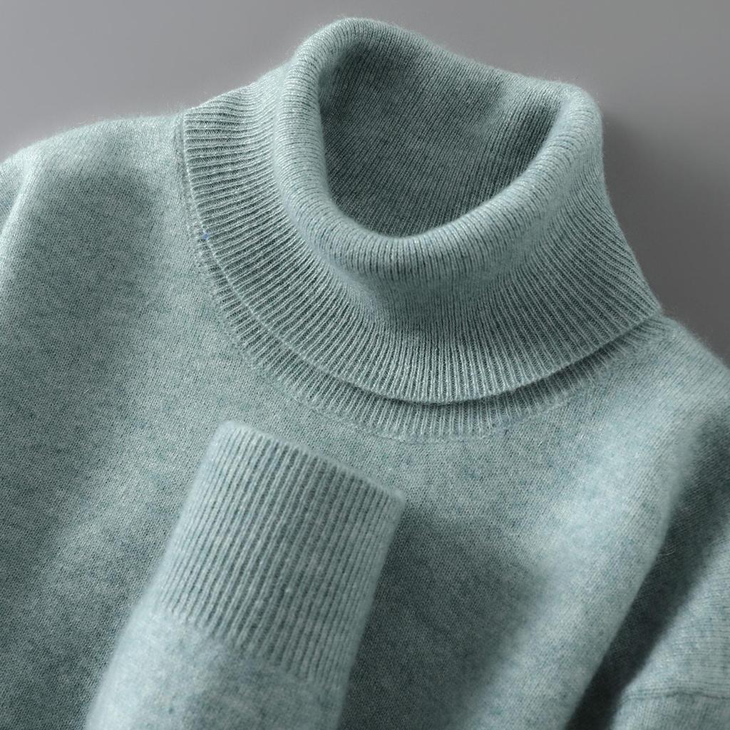 Men's 100% Pure Wool High Neck Pullover Sweater - Autumn/Winter Loose Knit Base Layer