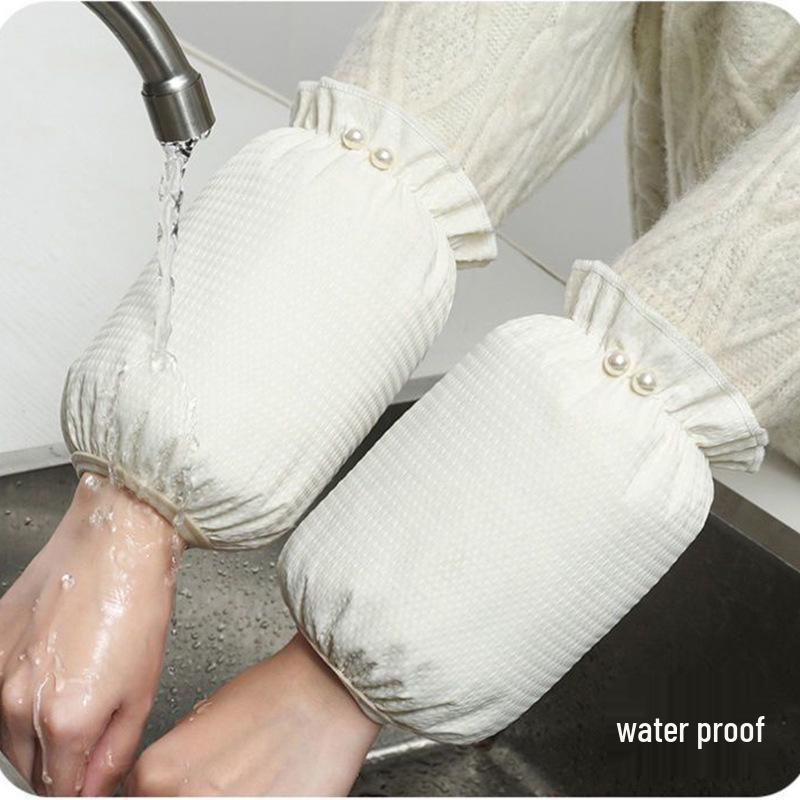 Women's Waterproof Pearl Decorated Sleeves: Cute, Oilproof, Stainproof, Protective for Autumn/Winter Housework and Student Use