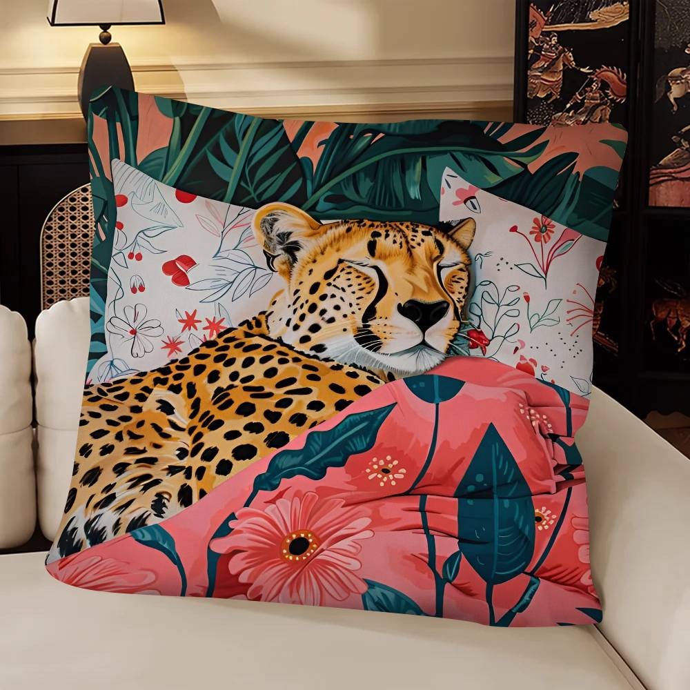Tropical Rainforest Tiger Pillow Case Fashion Square Pillowcase Bedroom Sofa Room Ins Decoration Leisure