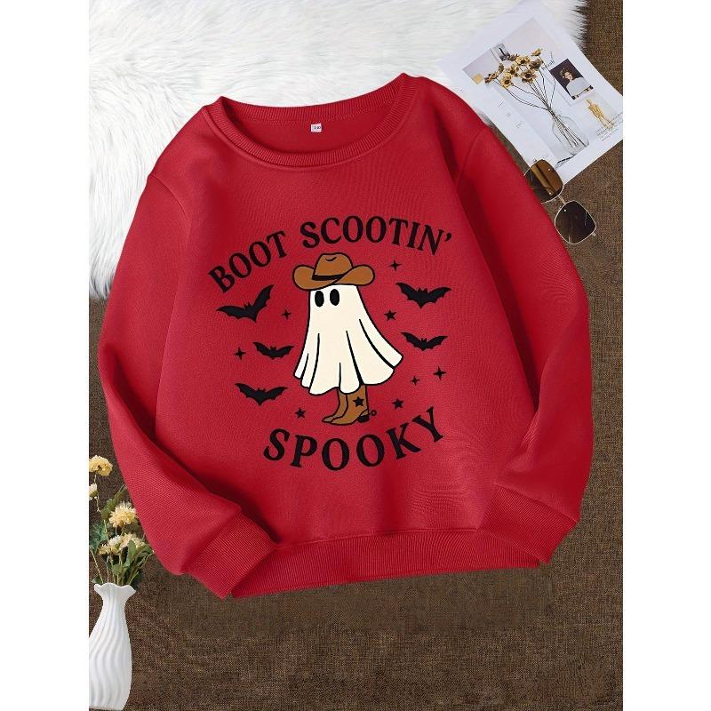Girls' Stylish Round-Neck Sweatshirt, Casual Print Top