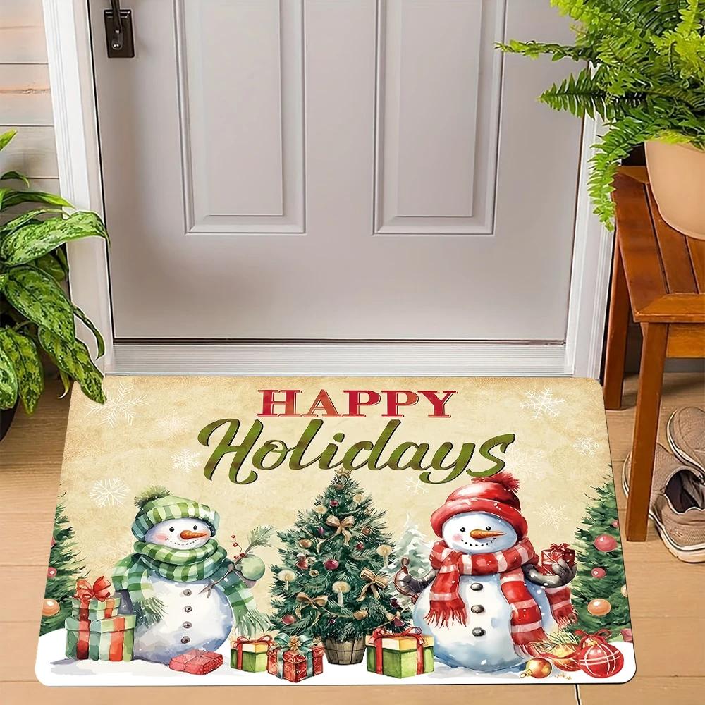 VIKAMA Winter Christmas Welcome Floor Mat Anti-Slip Kitchen and Bedroom Floor Mat Indoor and Outdoor Entrance Carpet