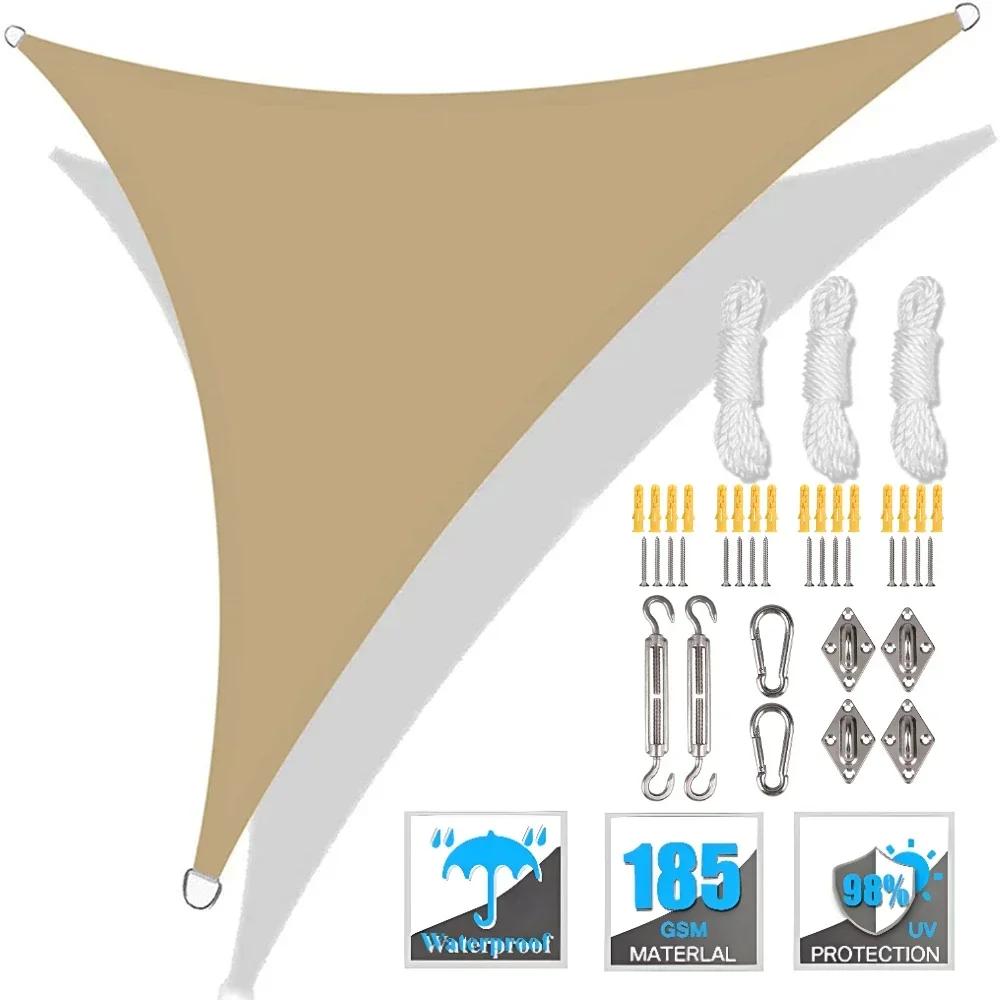 Voile d'ombrage triangulaire Imperméable Voile de jardin Tonnelle 98% Blocage UV Auvent de patio extérieur pour fête avec accessoires d'installation et cordes