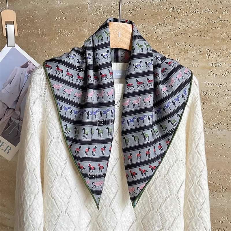 Mulberry silk wool 65 silk wool blended striped pony square scarf women s autumn and winter versatile new silk scarf scarf Standard
