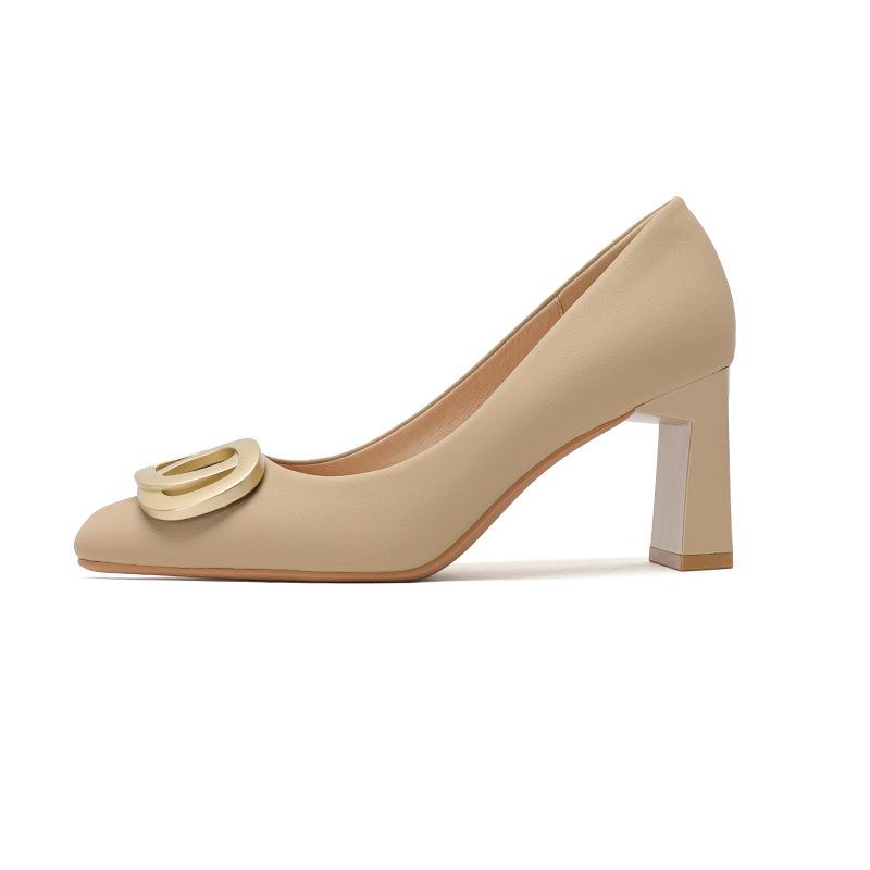 

Фу номер, квадратный носок, толстый каблук, туфли на высоком каблуке, весенняя обувь, новая модная обувь с мелким вырезом, туфли с пряжкой, французские простые женские 40