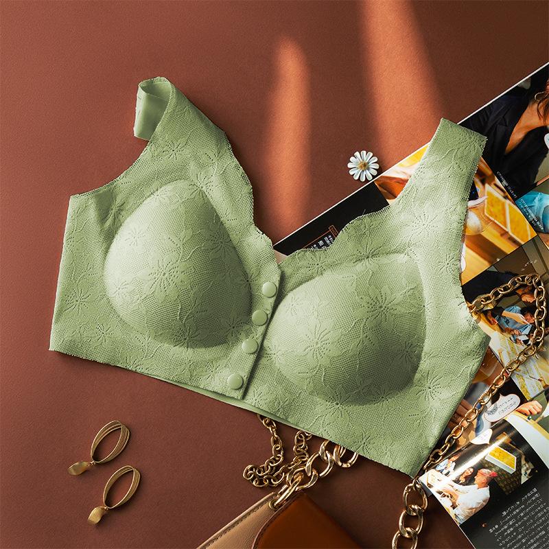 Women's Front-closure Bra with Fixed Cups Plus Size Push-up Bra Vest Style Seamless Bra for Middle-aged and Elderly Women