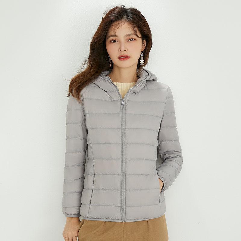 Women's Plus Size Lightweight Hooded Down Jacket - 90% Thin White Duck Down, Autumn/Winter Fashionable Outerwear