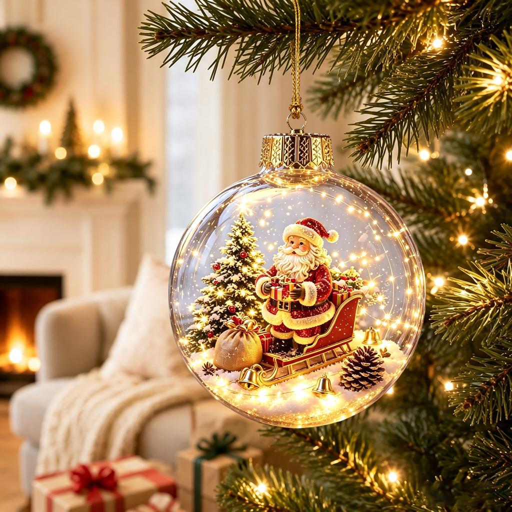Clear Glowing Christmas Ornament Ball Lighted Decorative Hanging Tree Bauble for Holiday Party Decor