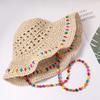 Pastoral Style Big Brim Sun Hat Colored Beads UV Protection Cap Fashion Women Straw Hat  Female