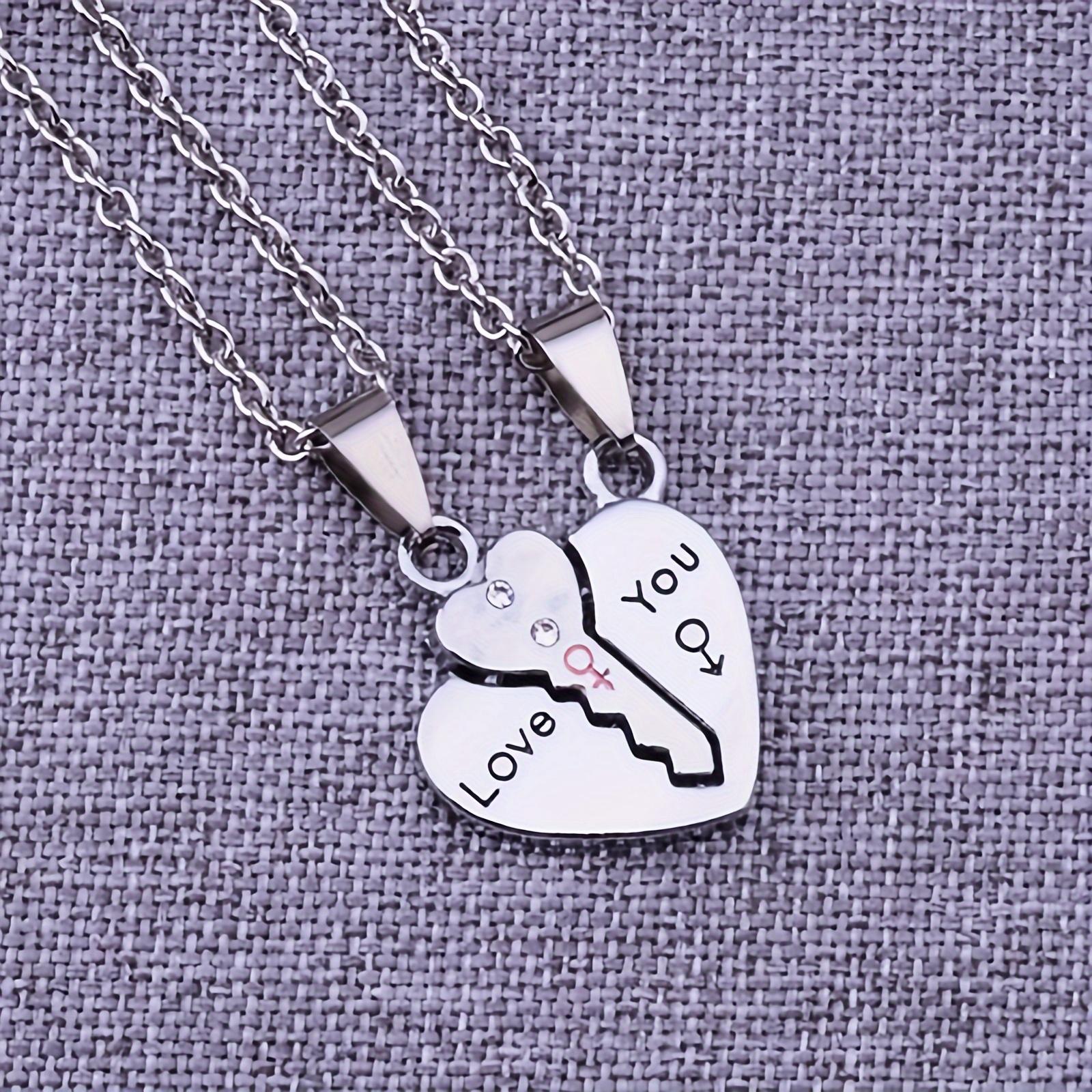 A Set of Two Minimalist Creative Heart-Shaped Key Pendants  Love You  Couple Necklaces, Symbolizing Friendship, Commitment, And Love, Perfect As Fashi