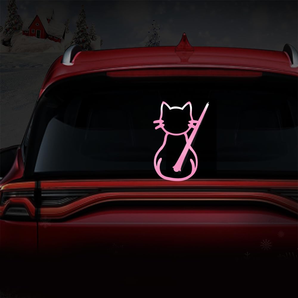 Cute Cat Rear Window Wiper Decal Waterproof Vinyl Decal Lovely Cat Moving Tail Waving Wiper Sticker Car Decor Animal Windshield Wiper Sticker for SUV розовый