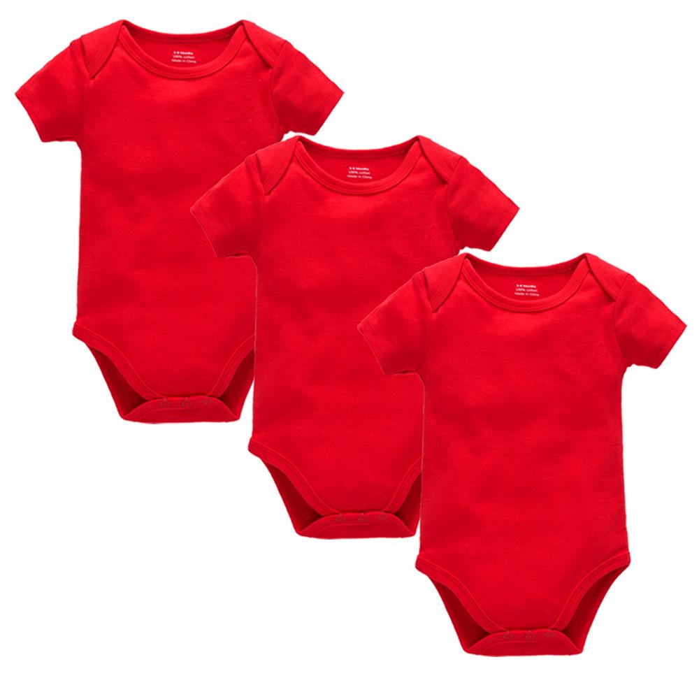 Summer Newborn 100% Cotton Short Sleeve Baby Romper - Plain Color with Snap Crotch, Customizable Print Children's Bodysuit