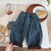 Children's Jeans 2024 Winter New Boys' Korean Style Simple All-match Baby Fleece-lined Trousers