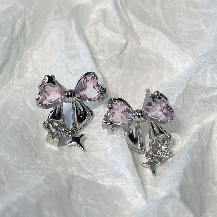 Bowknot Zircon Stud Earrings Fashion Piercing Earrings Simple Ear Stud for Women