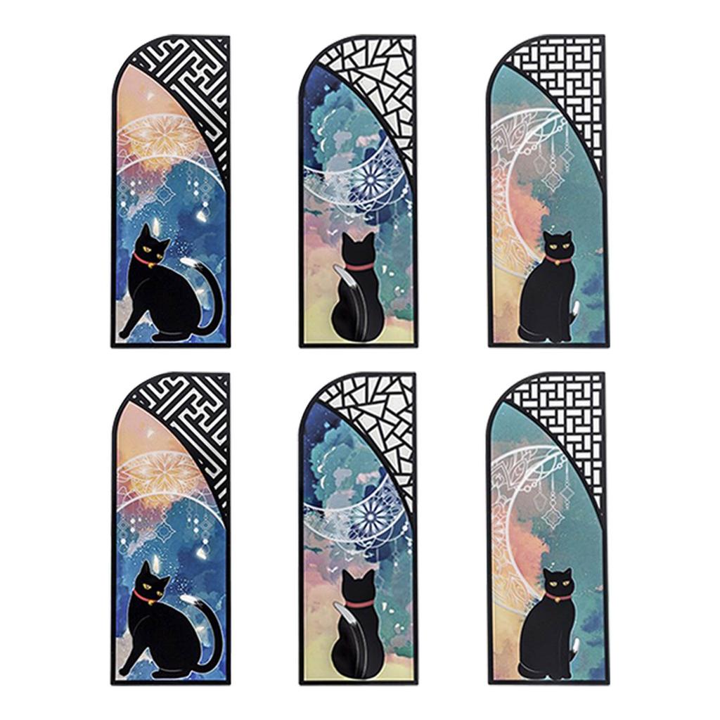 6Pcs Cat Bookmarks Durable Waterproof PET Bright Colors Light Slim Black Cat Book Marks for Office