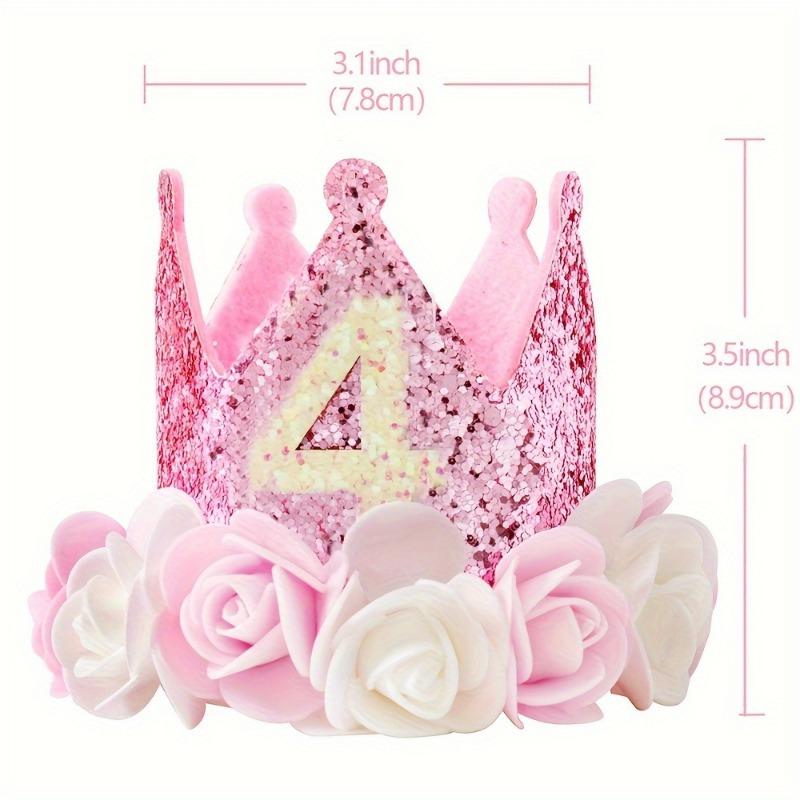 1PC 1, 2, 3, 4, 5 Birthday Hat, Pink and White Flowers and Pink Sequined Felt Birthday Party Crown Hat