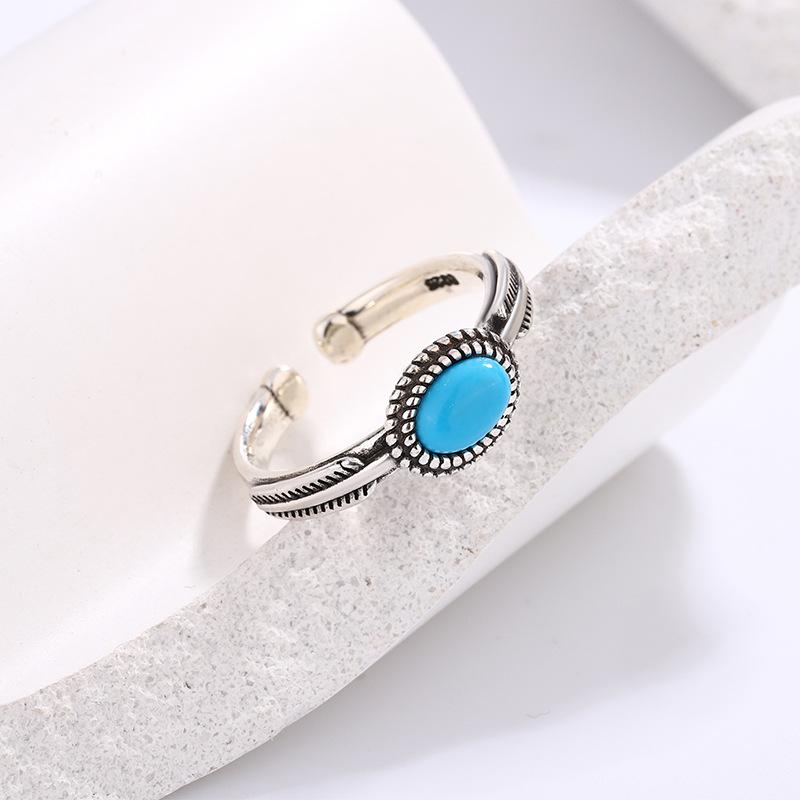 925 Sterling Silver Luxury Jewelry Ellipse Turquoise Adjustable Rings for Women Wedding Engagement Elegant Accessories Wholesale