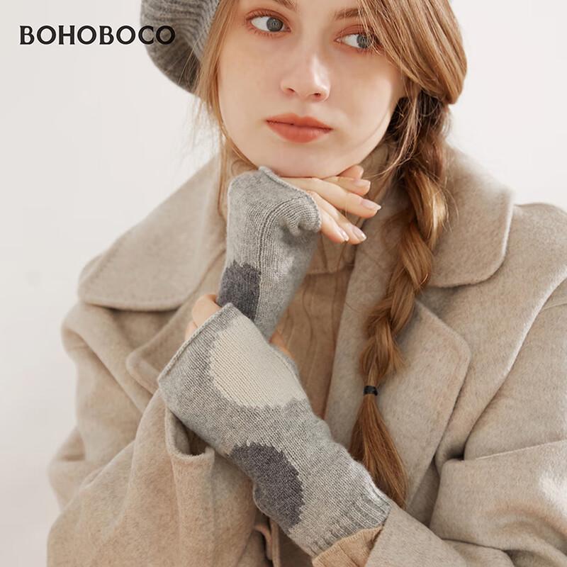 BOHOBOCO Women's 100% Cashmere Half-Finger Gloves