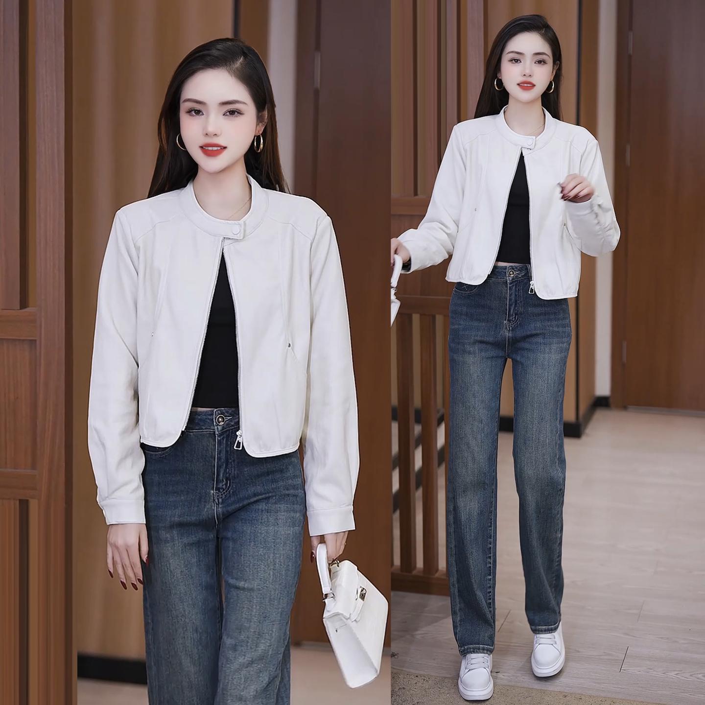 

Stylish Slimming PU Leather Jacket for Women - 2026 Spring Collection M (80-105 jin) брудно-білий