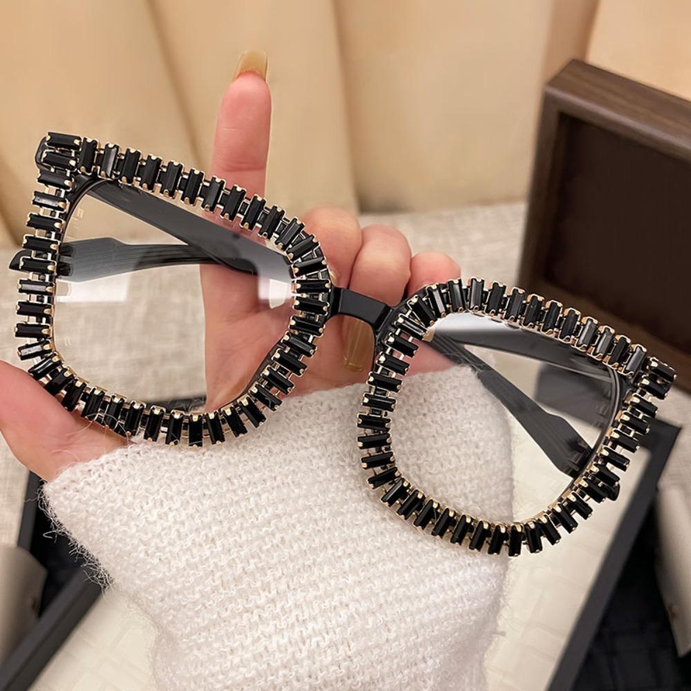 

INS Rhinestone Sunglasses Fashion Beach Party Sun Glasses Trendy Large Frame Eyewear Travel Black