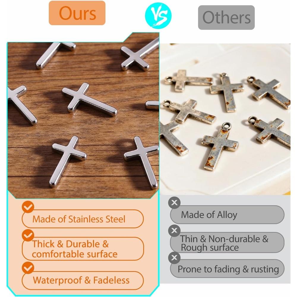 10Pcs Stainless Steel Cross Charms, Anti-Tarnish Religious Cross Pendants 3 Sizes For DIY Necklaces Bracelets Earrings Jewelry Making Supplies
