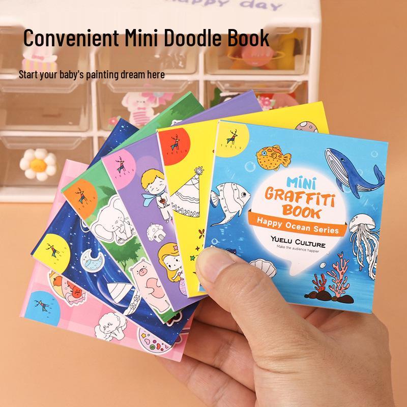 Cartoon Mini Coloring Book for Early Childhood: Sticky Notes, Watercolor Doodles